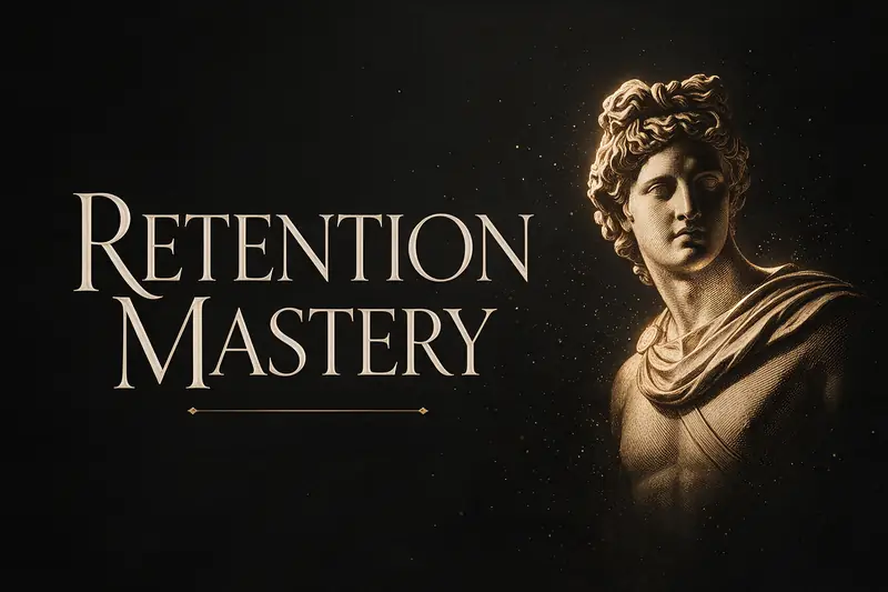 Retention Mastery cover: gold engraved bust of Apollo on black